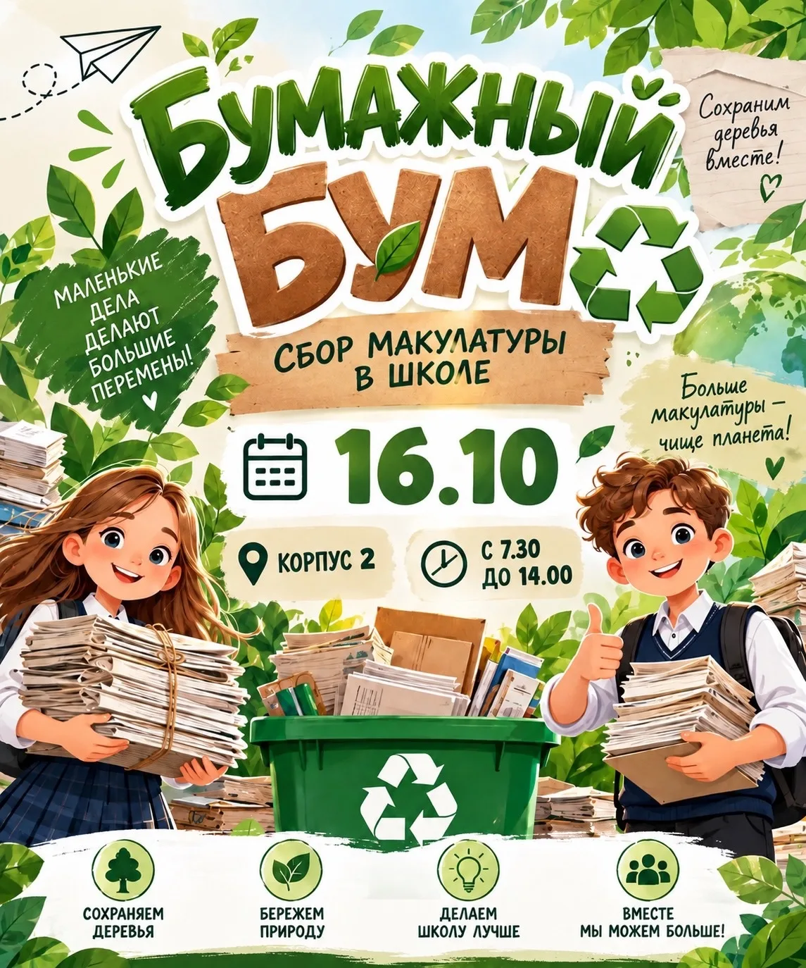 📦 «Бумажный бум!» — собираем макулатуру вместе!