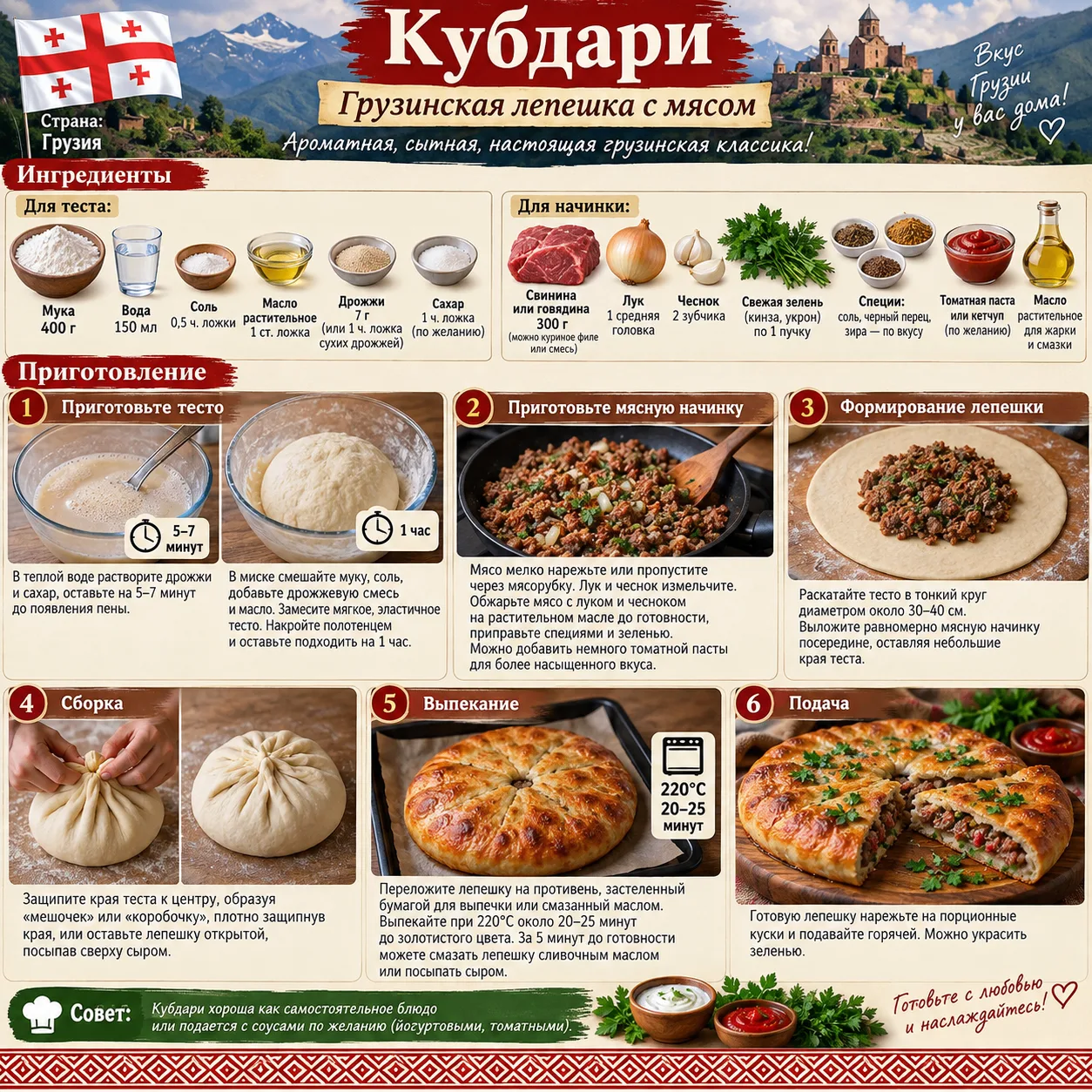 Кубдари — грузинская лепешка с мясом                                                   ...
