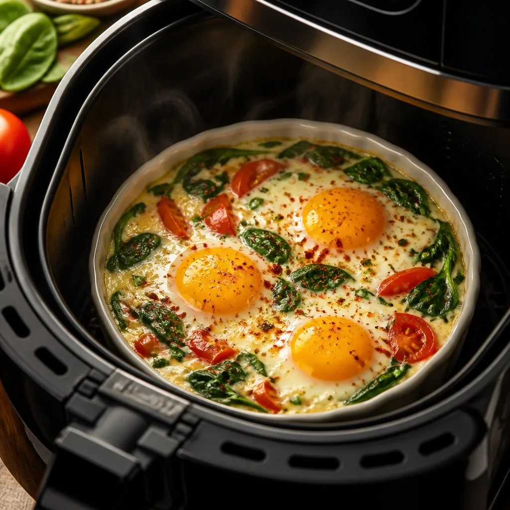 Яичница со шпинатом в аэрогриле — идеальный завтрак за 15 минут! Готовится при 180 °C, ...