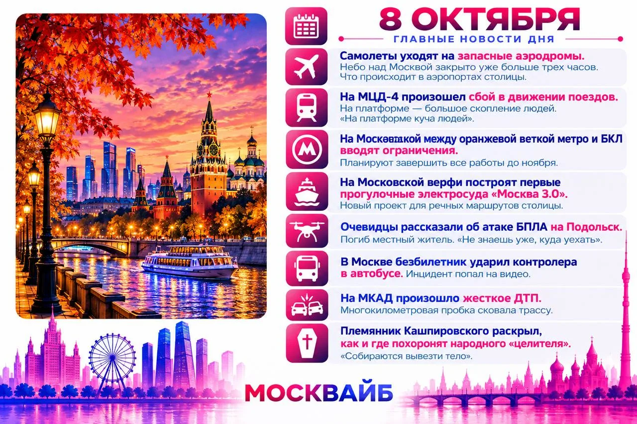 8 октября в Москве главными темами стали ограничения в метро, сбои в движении поездов и...