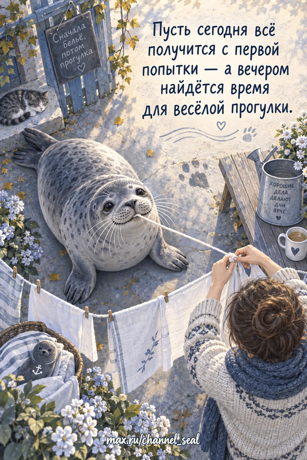 Утром я вернулся в наш двор и увидел, как ты снова пытаешься натянуть верёвку для белья...