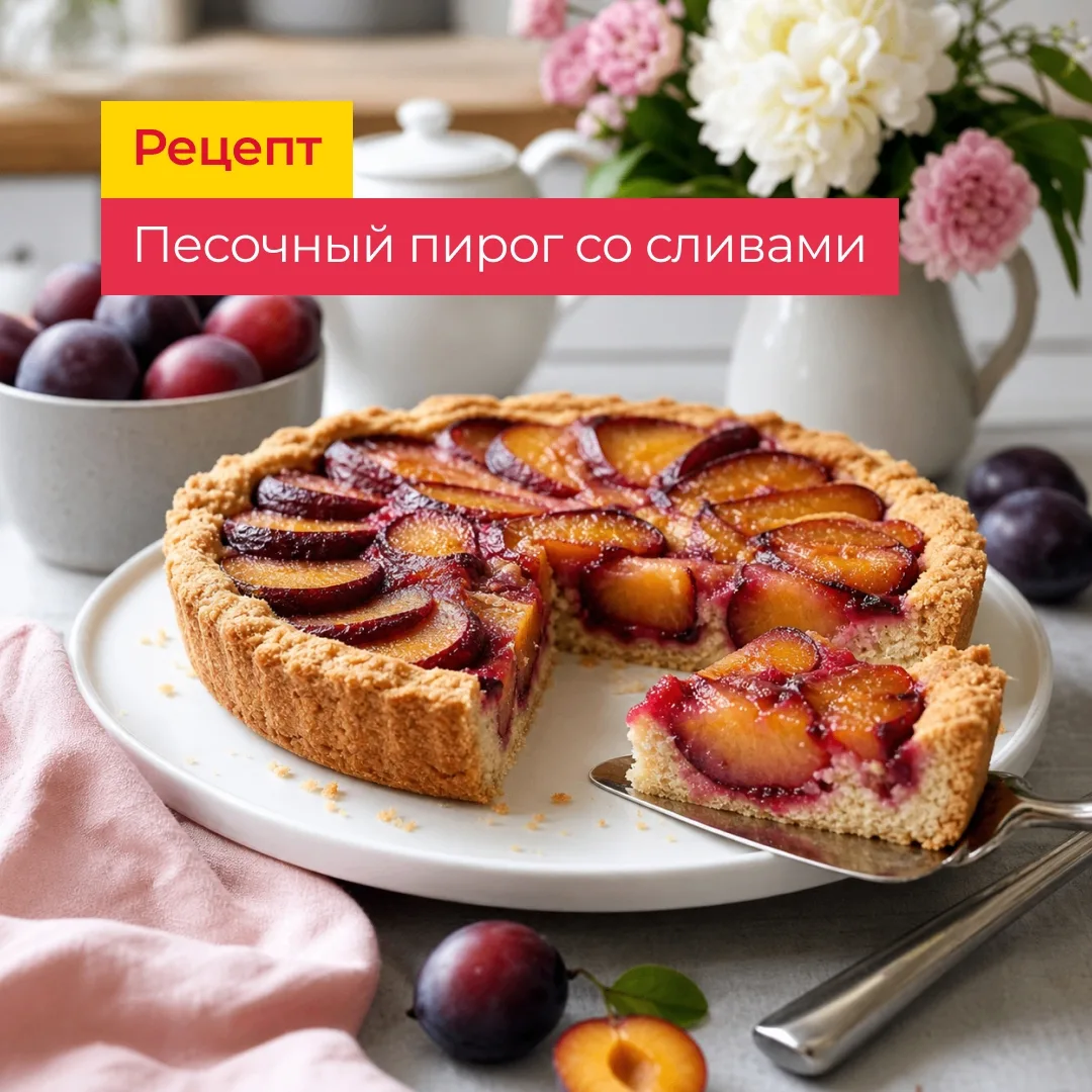 Этот пирог — удачное сочетание хрустящей песочной основы, нежной заливки и ароматных ма...