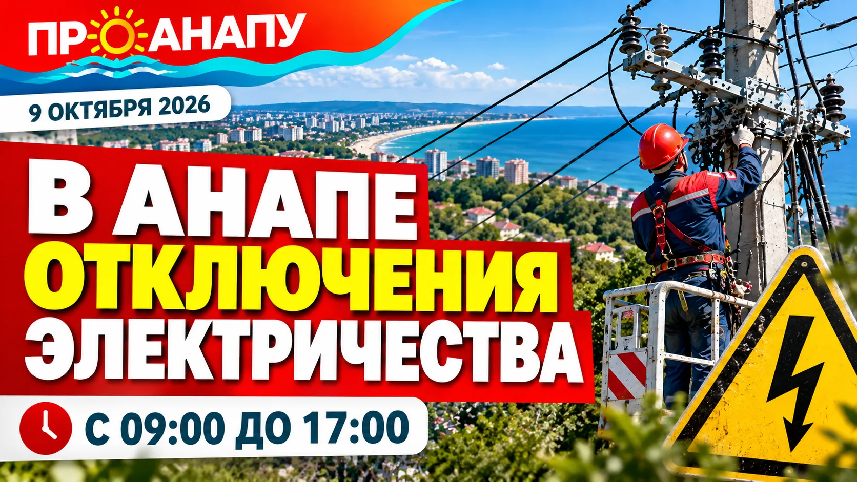 9 октября в нескольких населённых пунктах Анапы запланированы отключения электричества