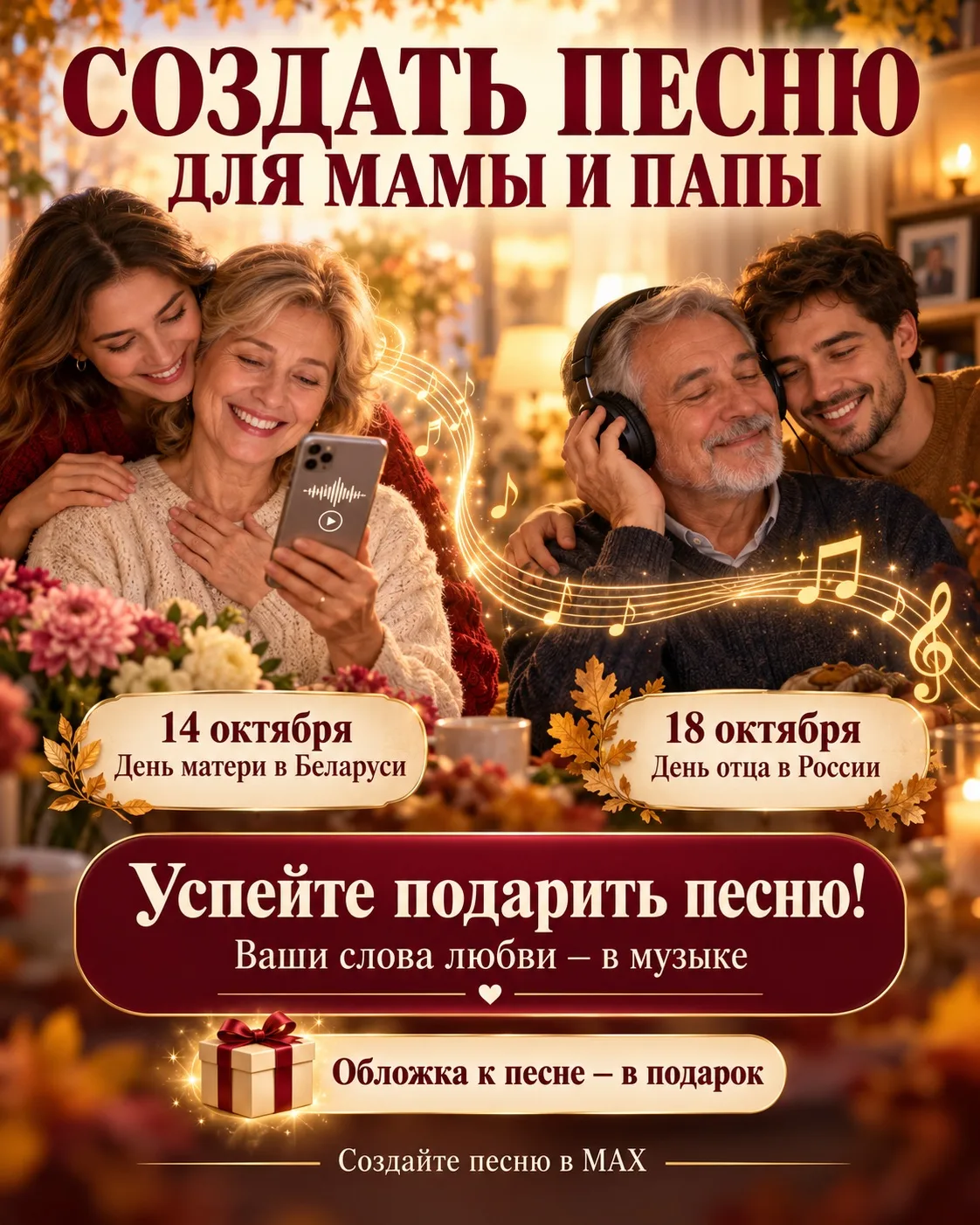 🎵 Создать песню для мамы и папы — успейте к их праздникам! ❤️