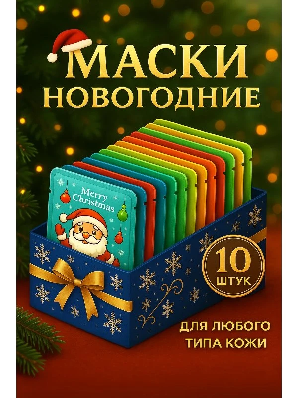 для лица тканевая новогодний набор 10шт Маска