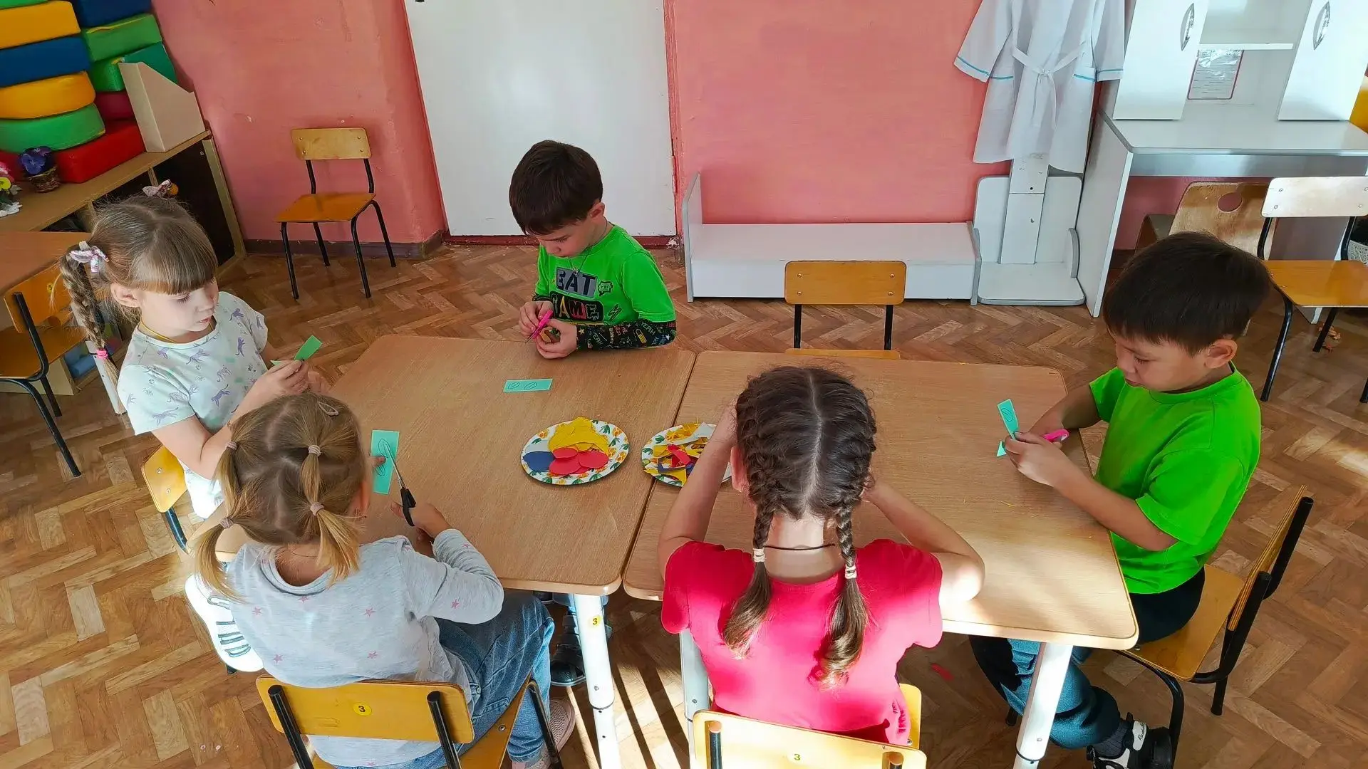 На занятии воспитанники старшей группы  создавали аппликацию «Фрукты на тарелке».