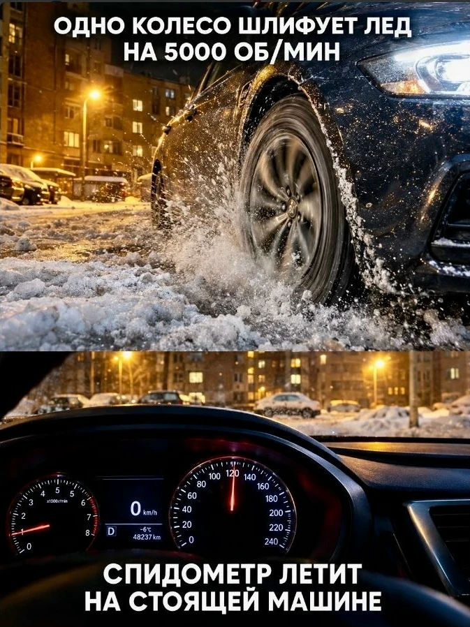 Буксование на льду взрывает коробку