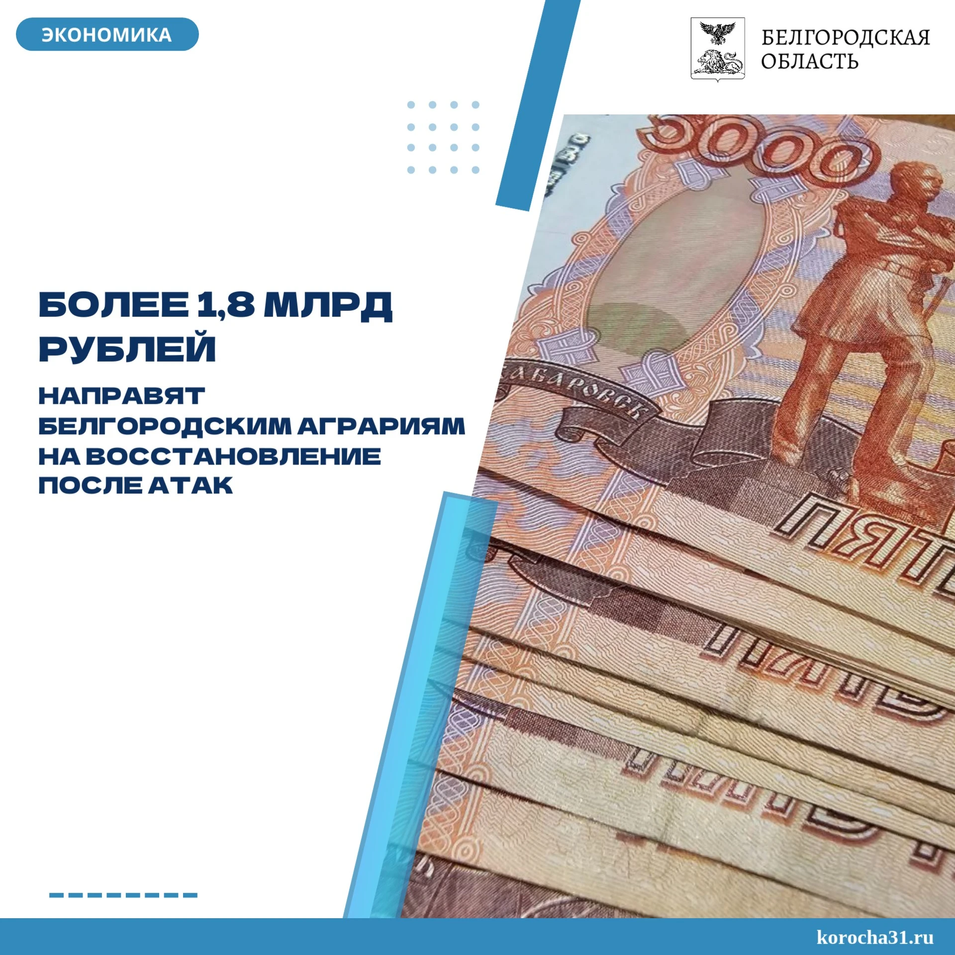 Правительство России дополнительно выделило Белгородской области свыше 1,8 млрд рублей ...