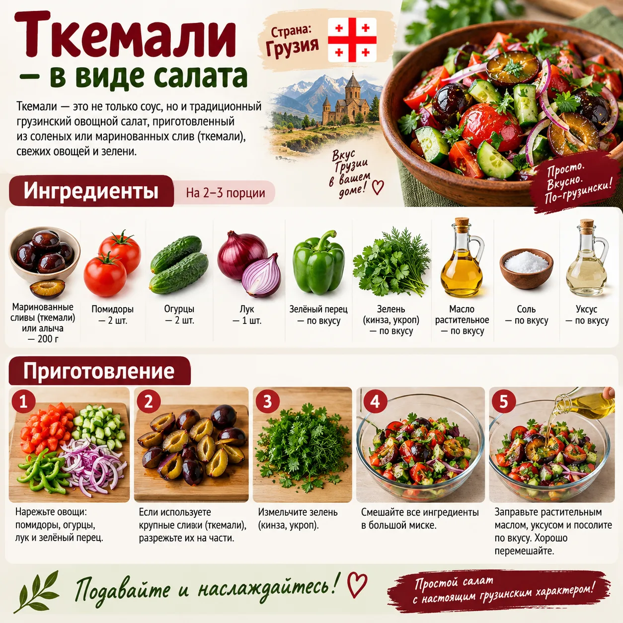 Ткемали — в виде салата На грузинском языке "ткемали" — также название овощного салата,...