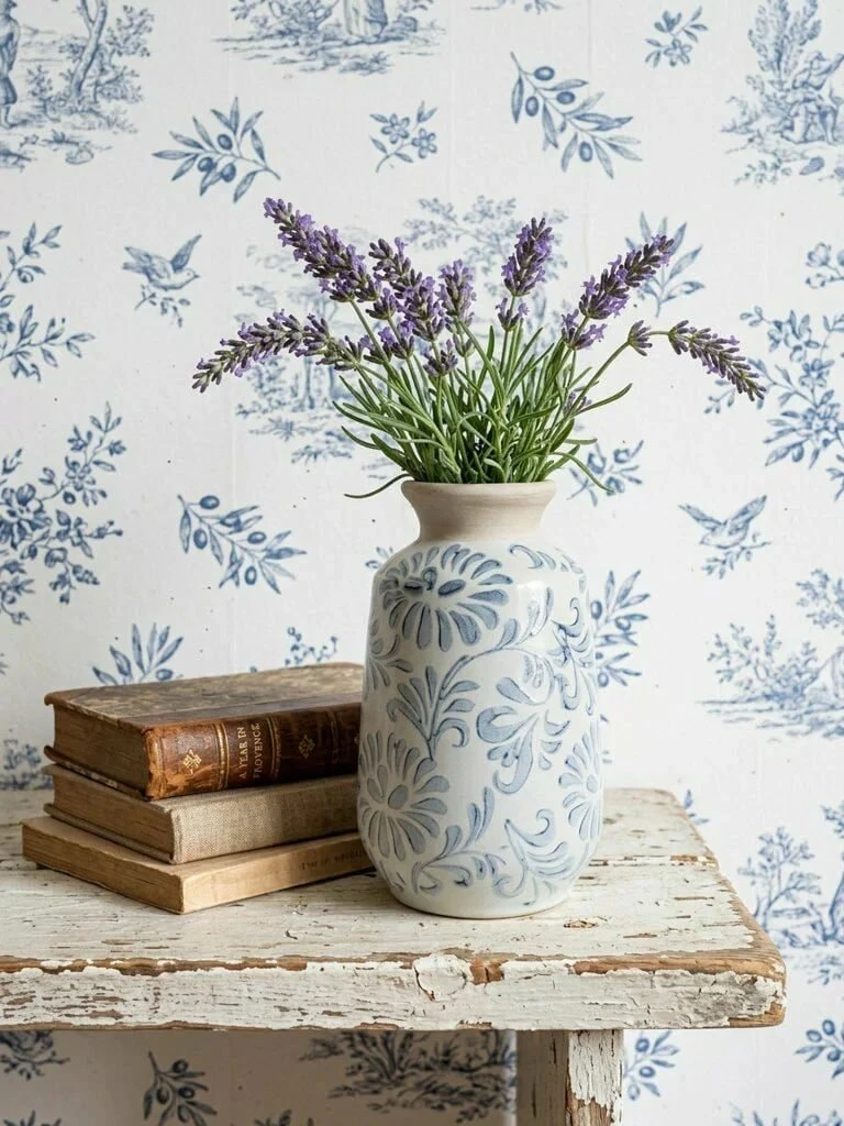 Нежные керамические вазы в стиле прованс с серо-голубыми цветочками 😍 Размер разный: о...