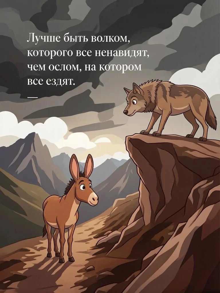 Лучше быть волком, которого все ненавидят, чем ослом, на котором все ездят.
