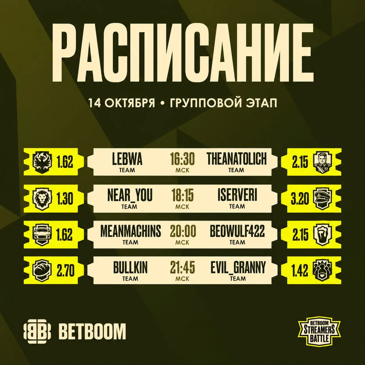 ⭐️Турнир «😍BetBoom Streamers Battle» • Расписание