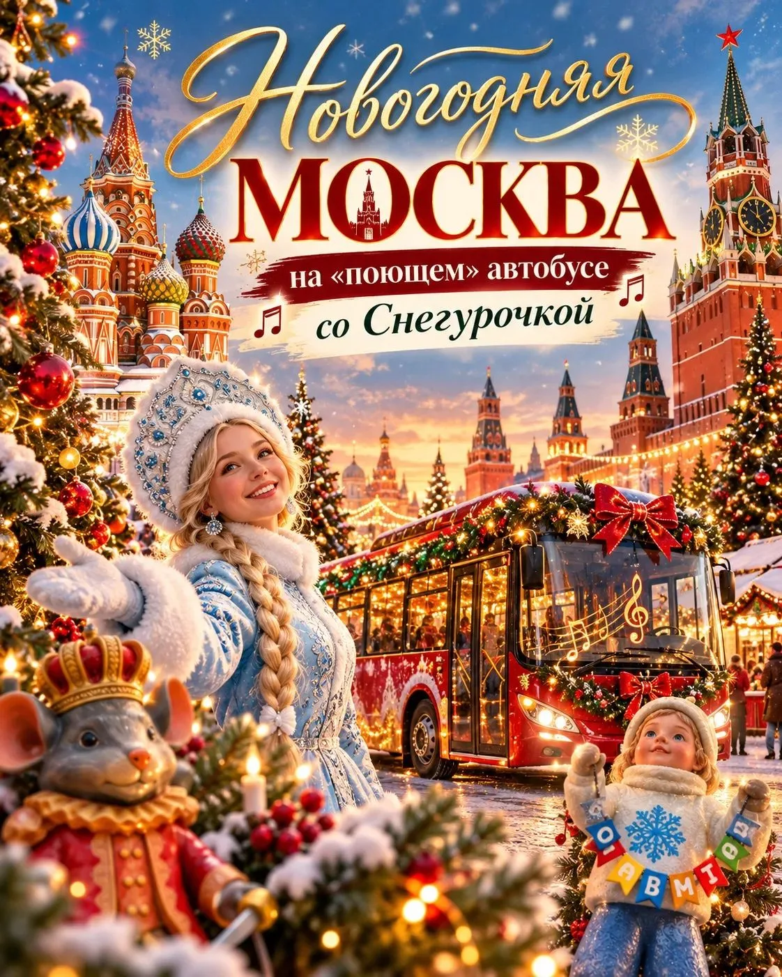 🎄 НОВИНКА! НОВОГОДНЯЯ МОСКВА НА «ПОЮЩЕМ» АВТОБУСЕ СО СНЕГУРОЧКОЙ ✨