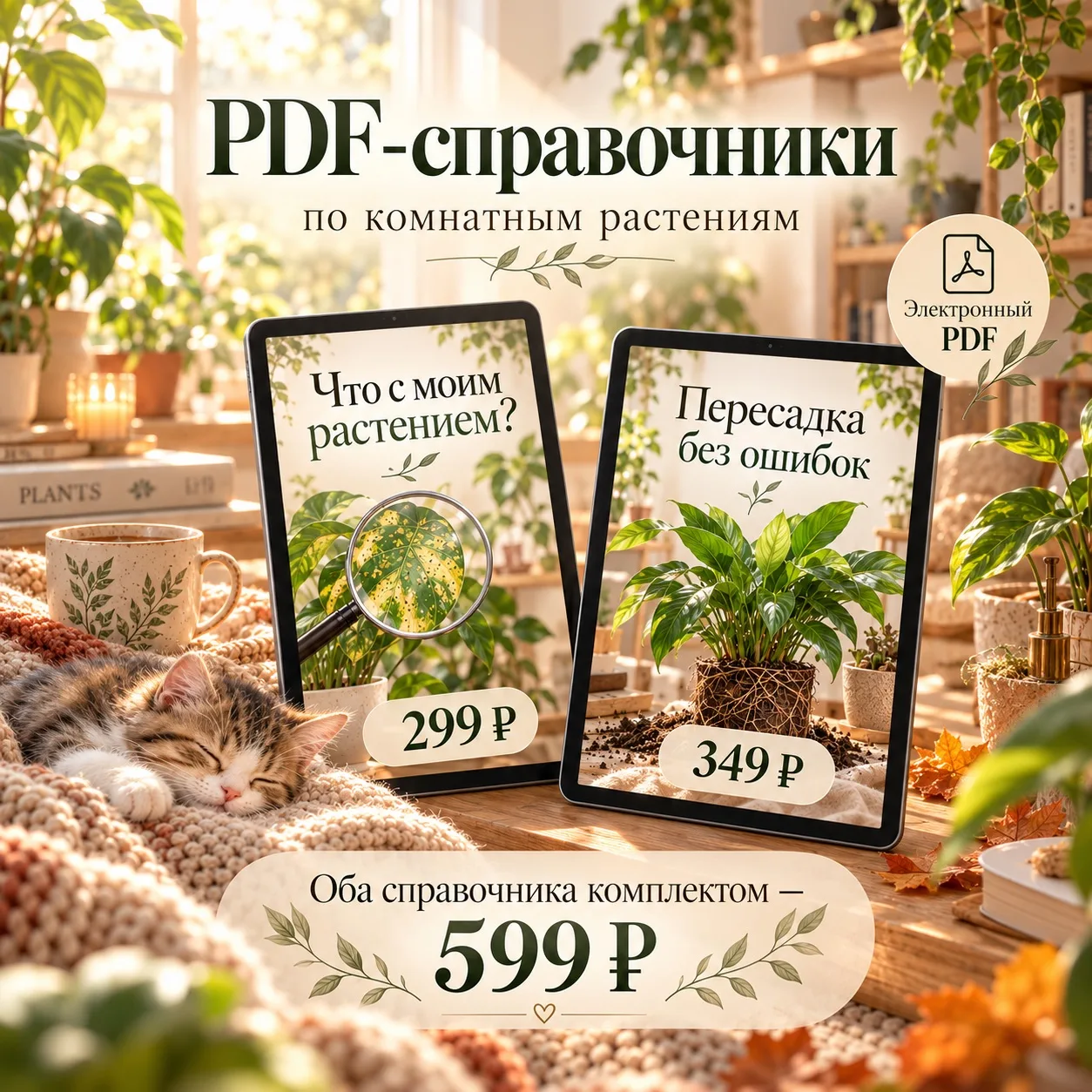 Друзья, напоминаю, что у нас есть PDF-справочники по комнатным растениям🪴📋