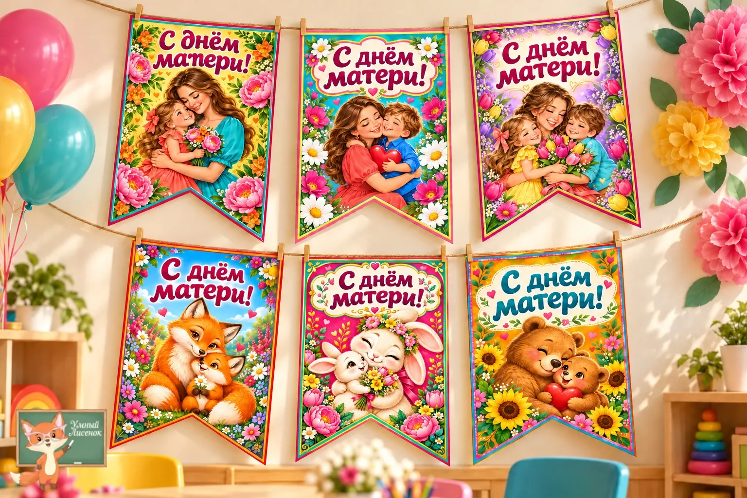 Флажки "С Днём матери!" от  https://max.ru/lisenok_umka