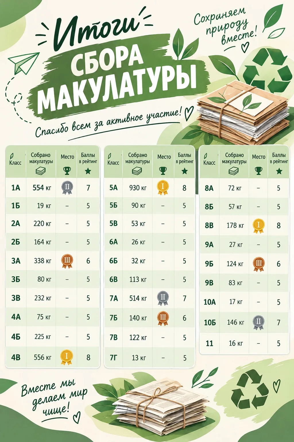📢 Итоги акции по сбору макулатуры подведены!