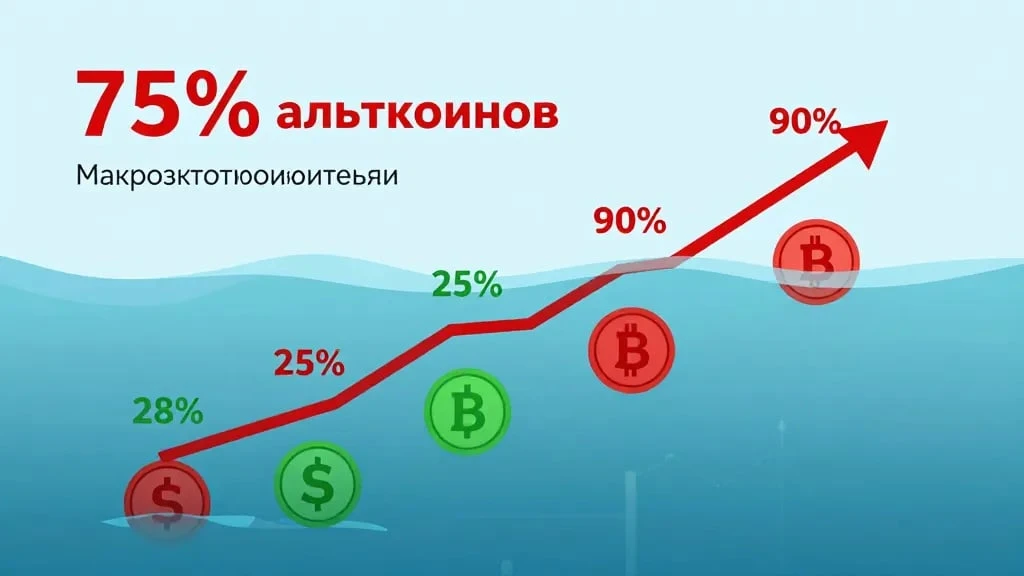 📊 По данным Glassnode, более 75% альткоинов торгуются ниже цены приобретения их держат...