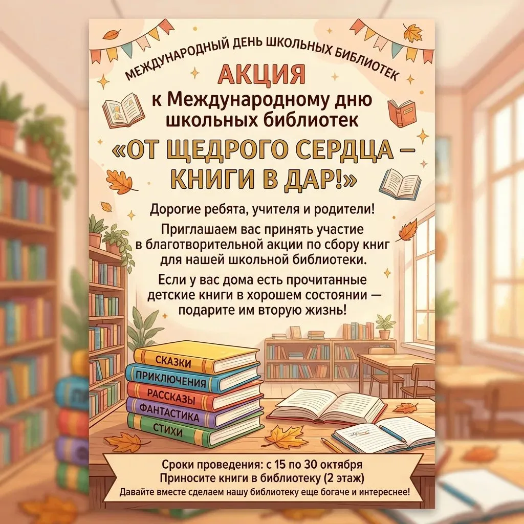 📚 Международный день школьных библиотек: Дарим книги с любовью!