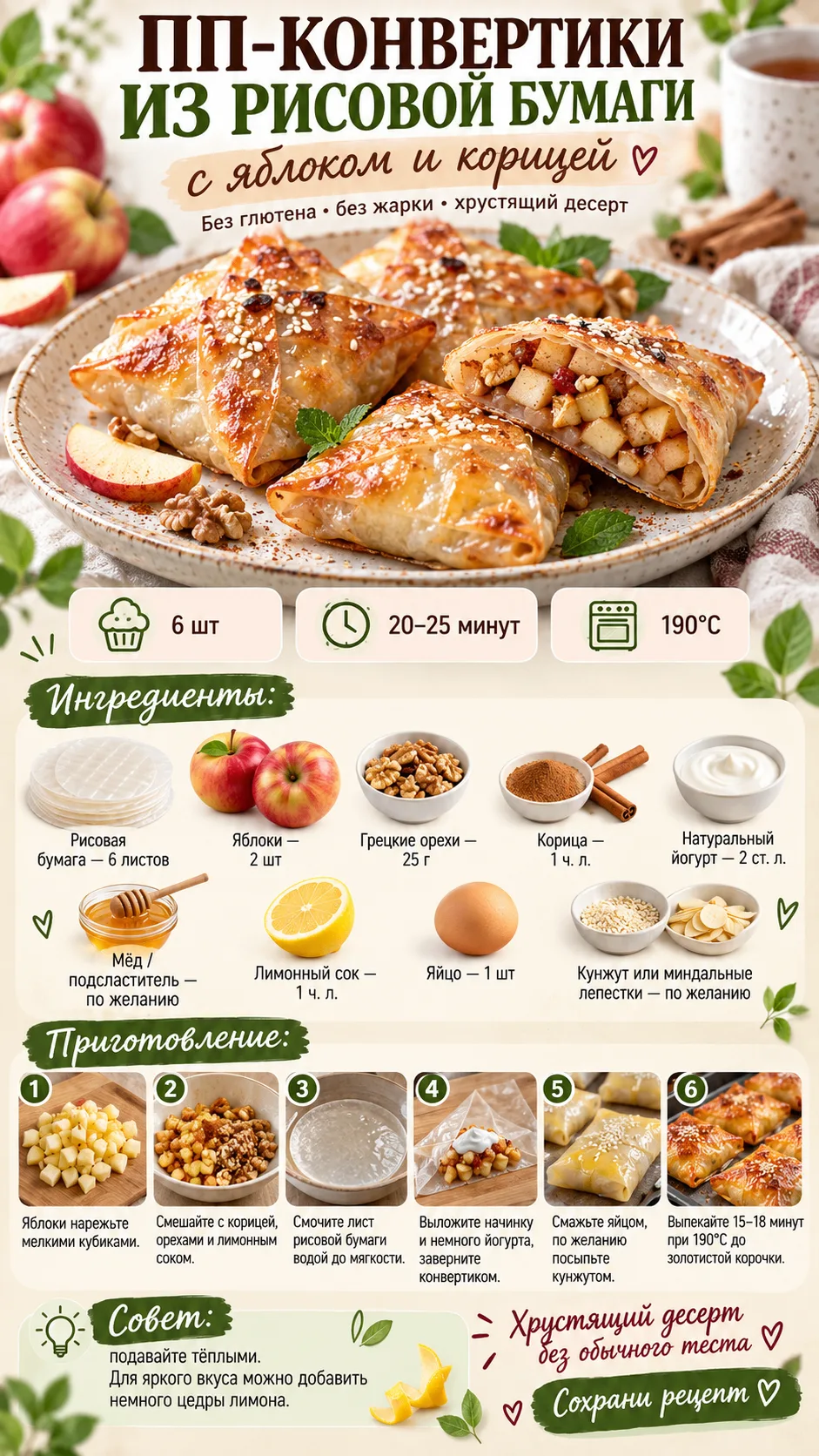 🍎 ПП-конвертики из рисовой бумаги с яблоком и корицей