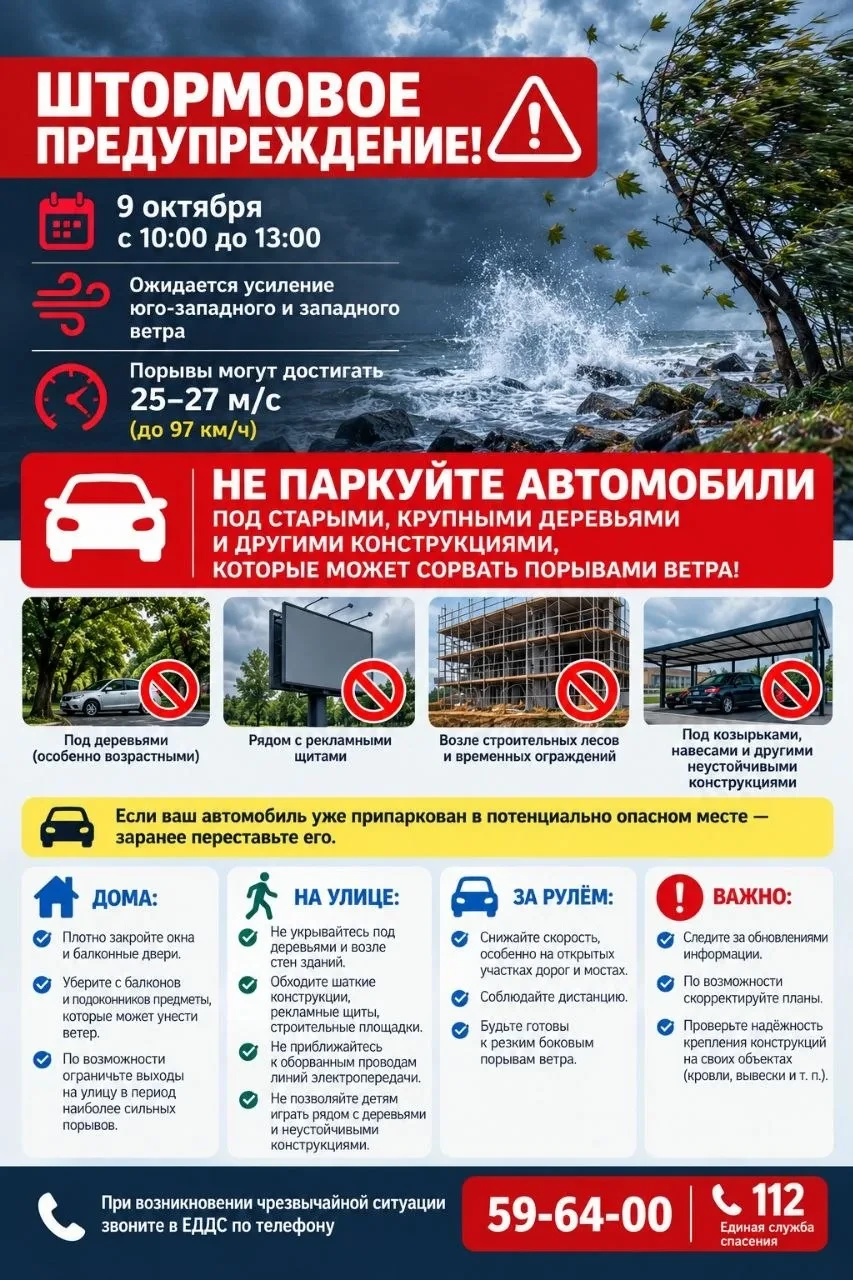 🌪 Штормовое предупреждение на 9 октября