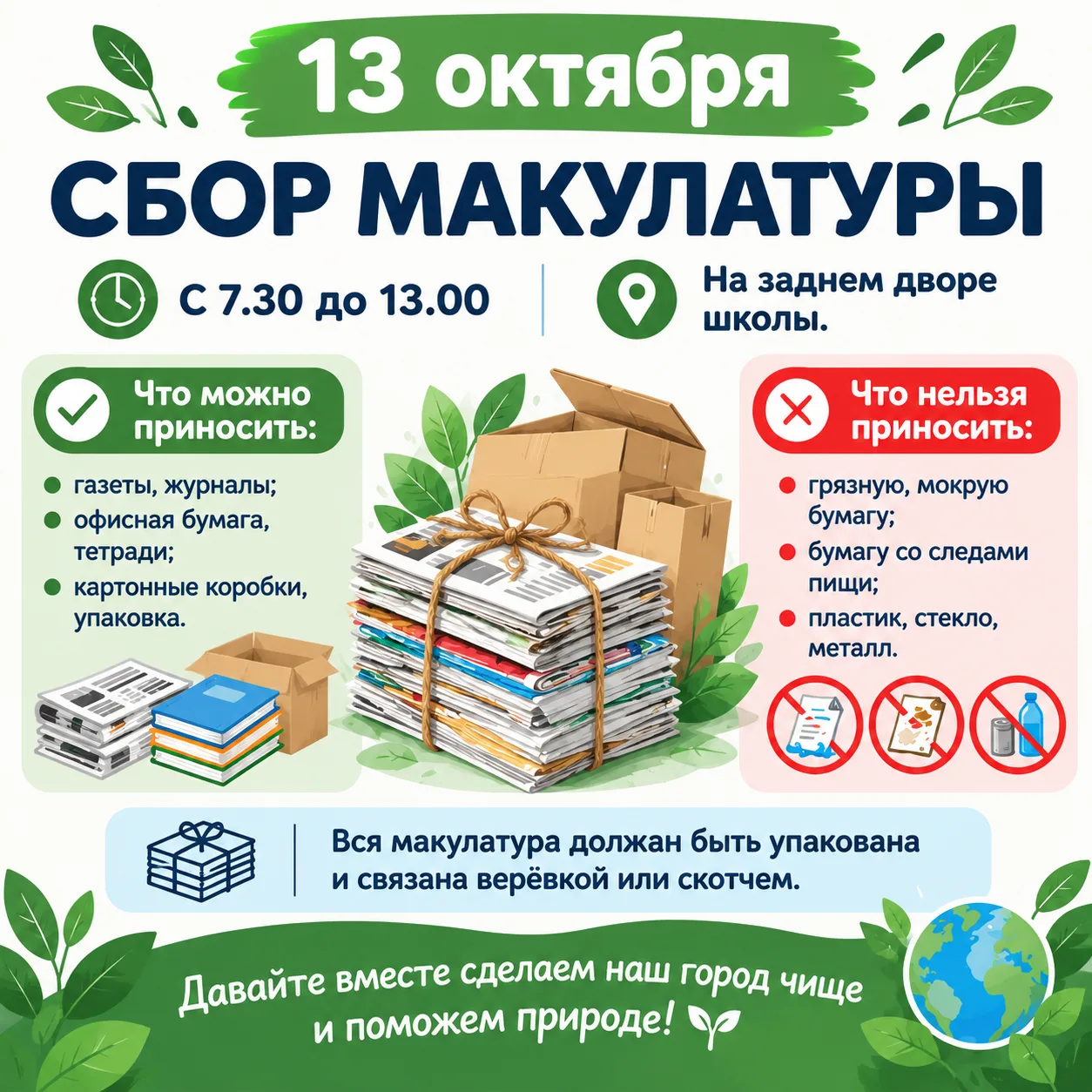 🍃 Превратим тонны бумаги в чистый город! Присоединяйтесь к эко-акции