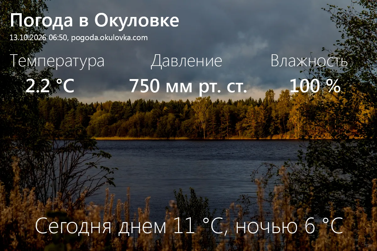 Доброе утро! Сейчас в Окуловке 2.2 °C, давление 750 мм.рт.ст., влажность 100%.