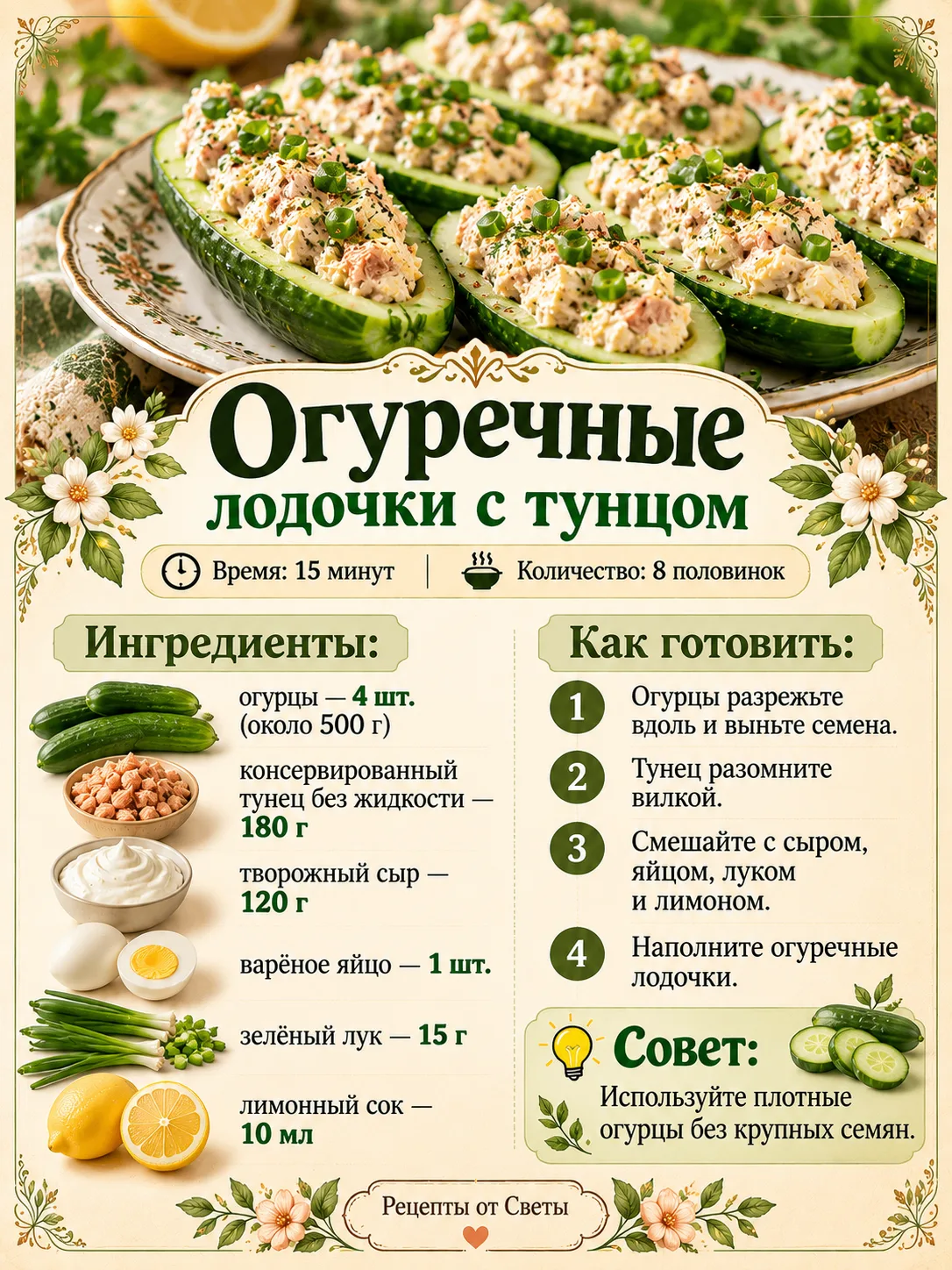 🥒 Огуречные лодочки с тунцом, свежая и нарядная закуска, которую так и хочется попробо...