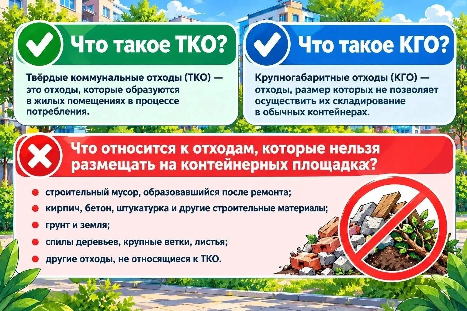 Куда нести старый диван, а куда – ветки? Простая шпаргалка по чистоте во дворах