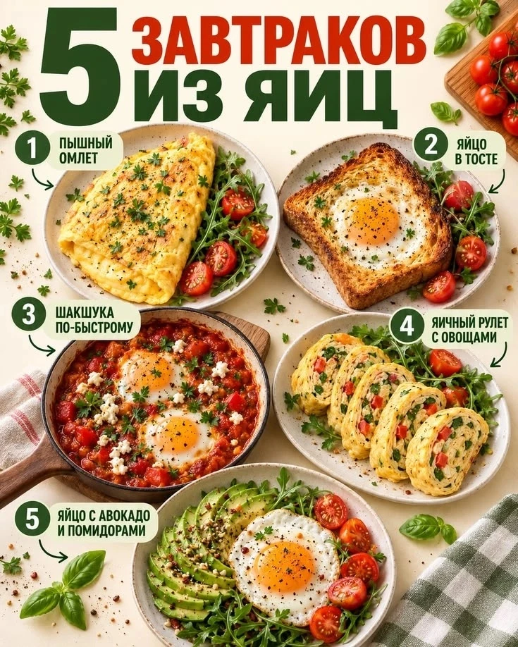 🍳 «5 идеальных завтраков из яиц: вкусно, сытно и просто!» 🍳