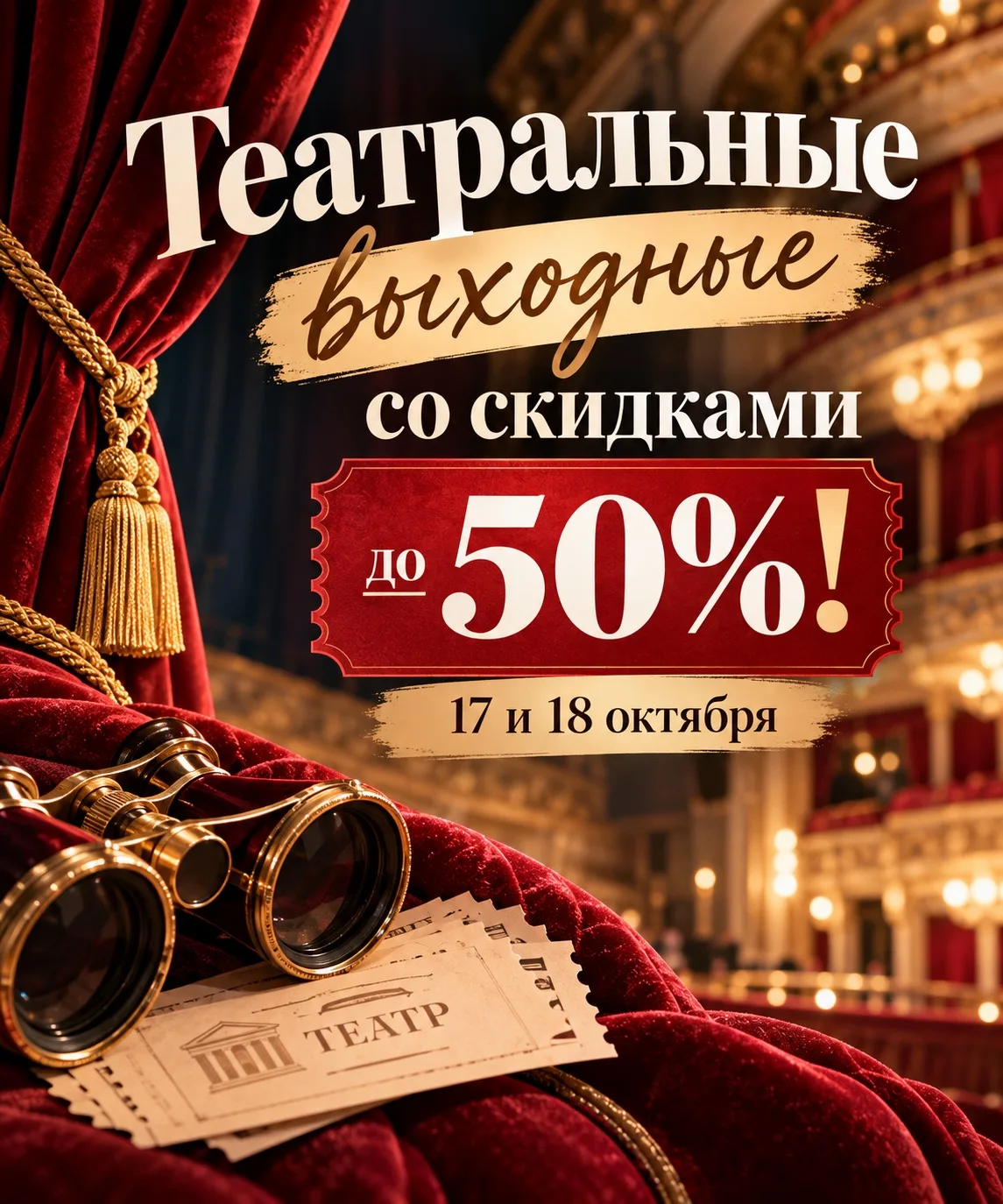 🎭 Театральные выходные со скидками до 50%! 🎟️