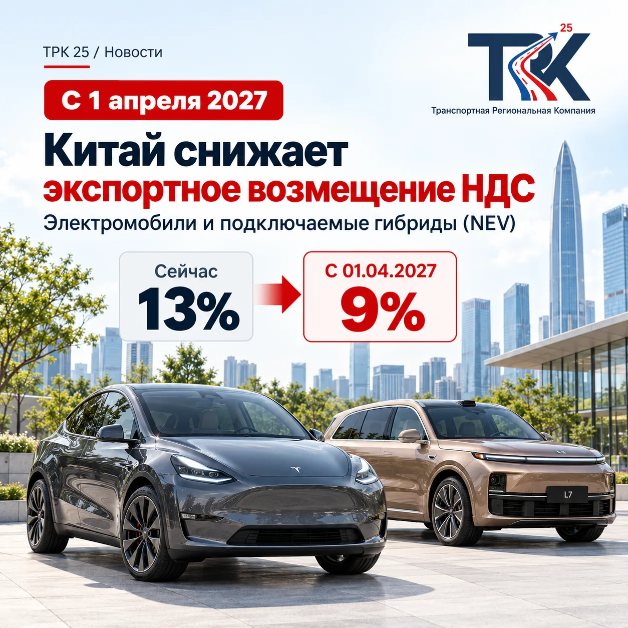Китай снижает экспортное возмещение НДС на электромобили и подключаемые гибриды