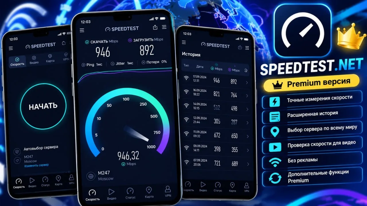 Speedtest.net — приложение для проверки скорости соединения.