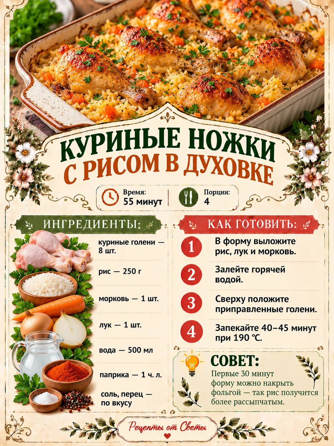 🍗 Курочка румянится, рис пропитывается соком, а духовка готовит ужин за вас!