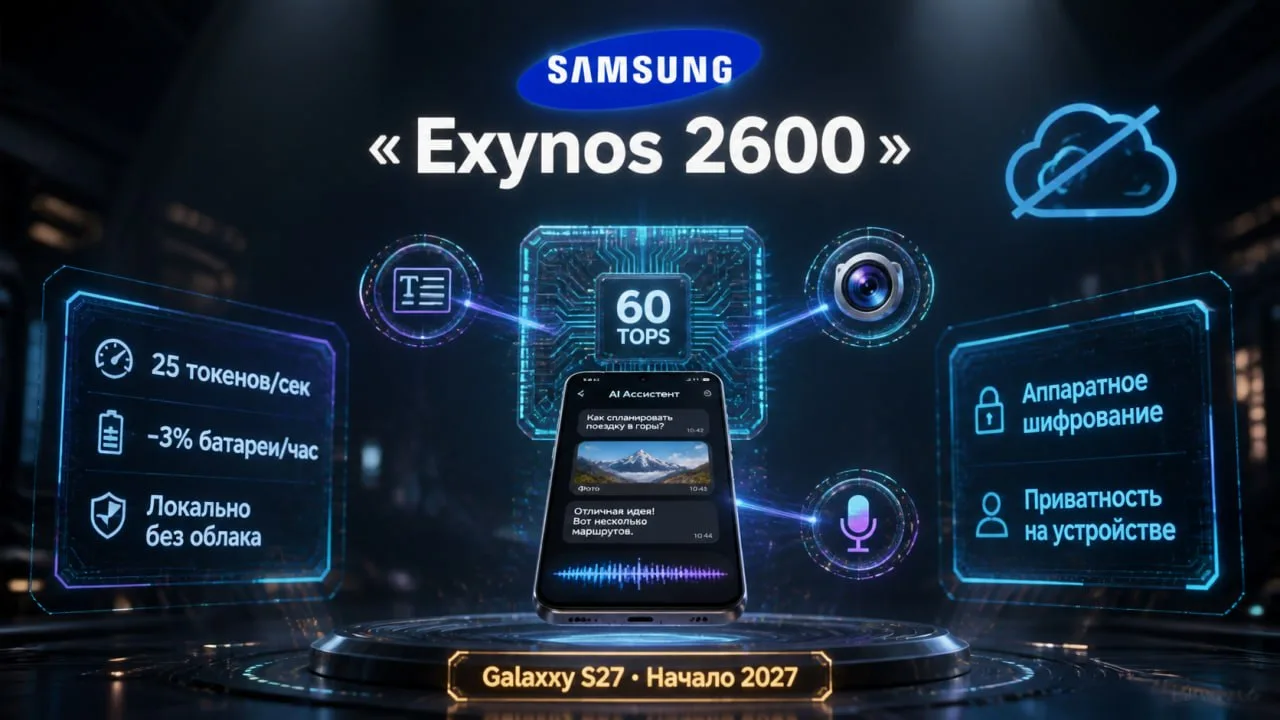 ✅ Samsung представила Exynos 2600: чип для смартфонов с ИИ‑движком на 60 TOPS