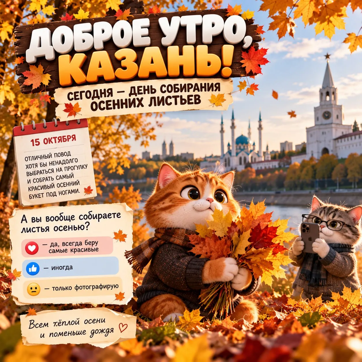 Доброе утро, Казань! Сегодня — День собирания осенних листьев.