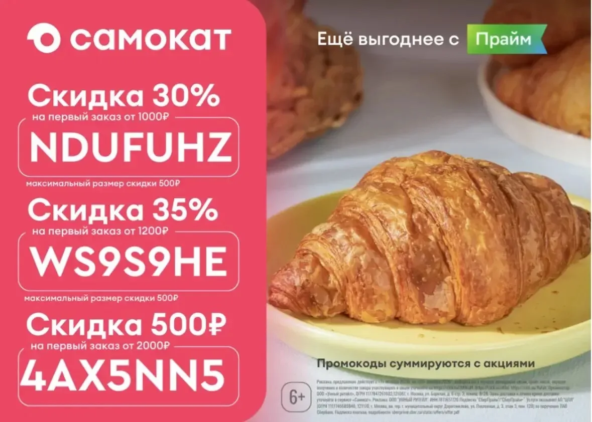 Актуальные промокоды в Самокат 🔥