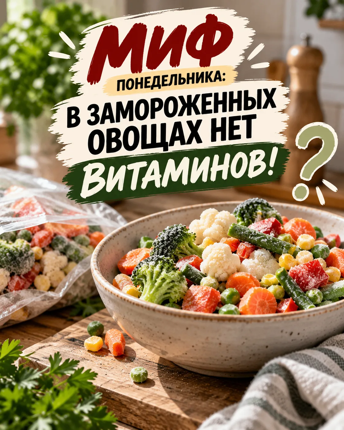 🥦 МИФ ПОНЕДЕЛЬНИКА: В ЗАМОРОЖЕННЫХ ОВОЩАХ НЕТ ВИТАМИНОВ!