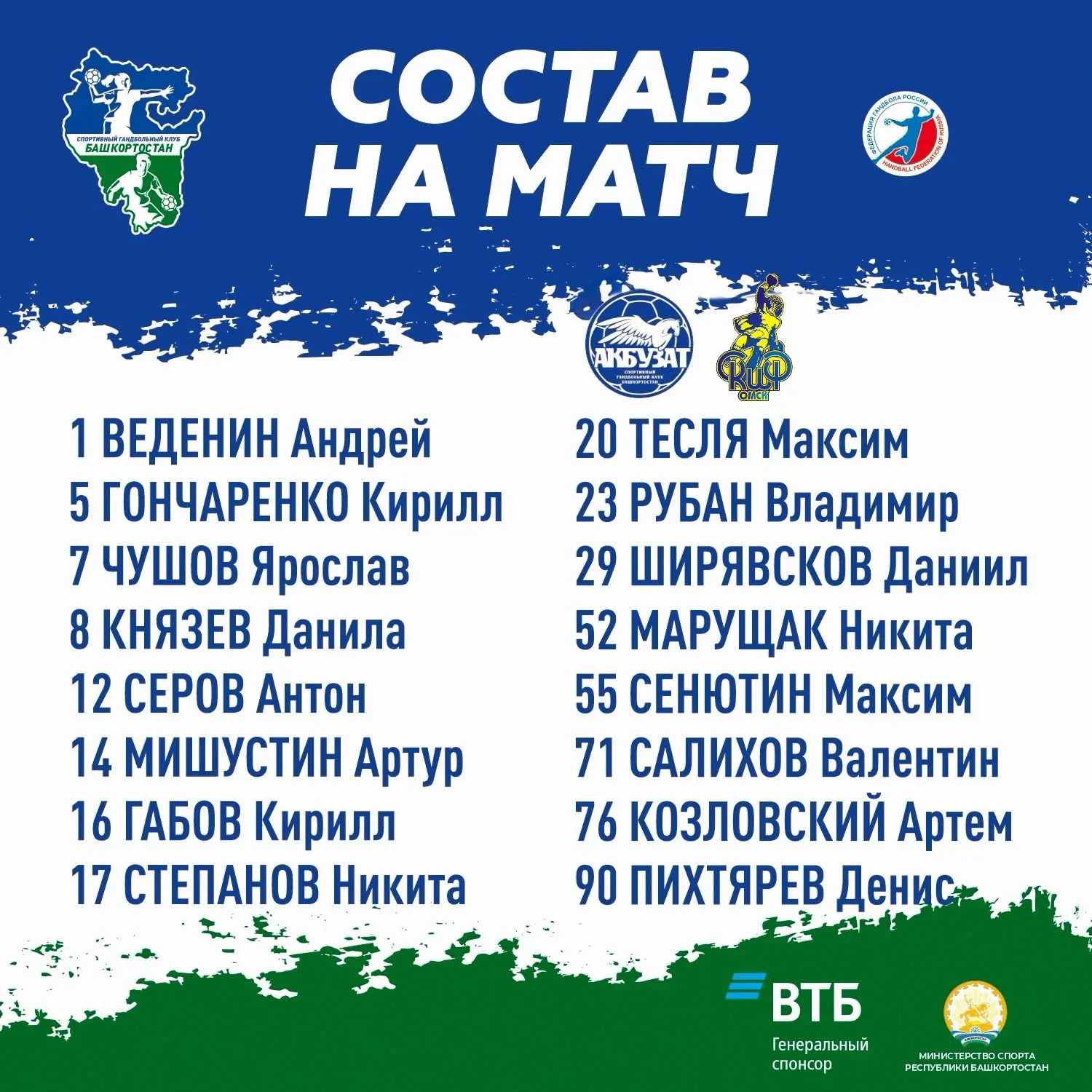 Состав наших парней на сегодняшнюю игру без изменений🤾🏼‍♂️