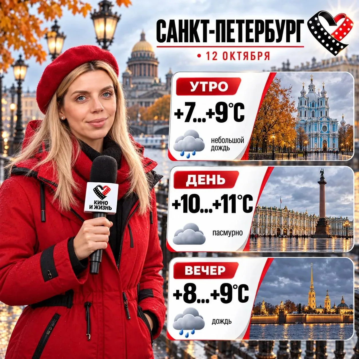 🌧 Погода 12 октября в Санкт-Петербурге.