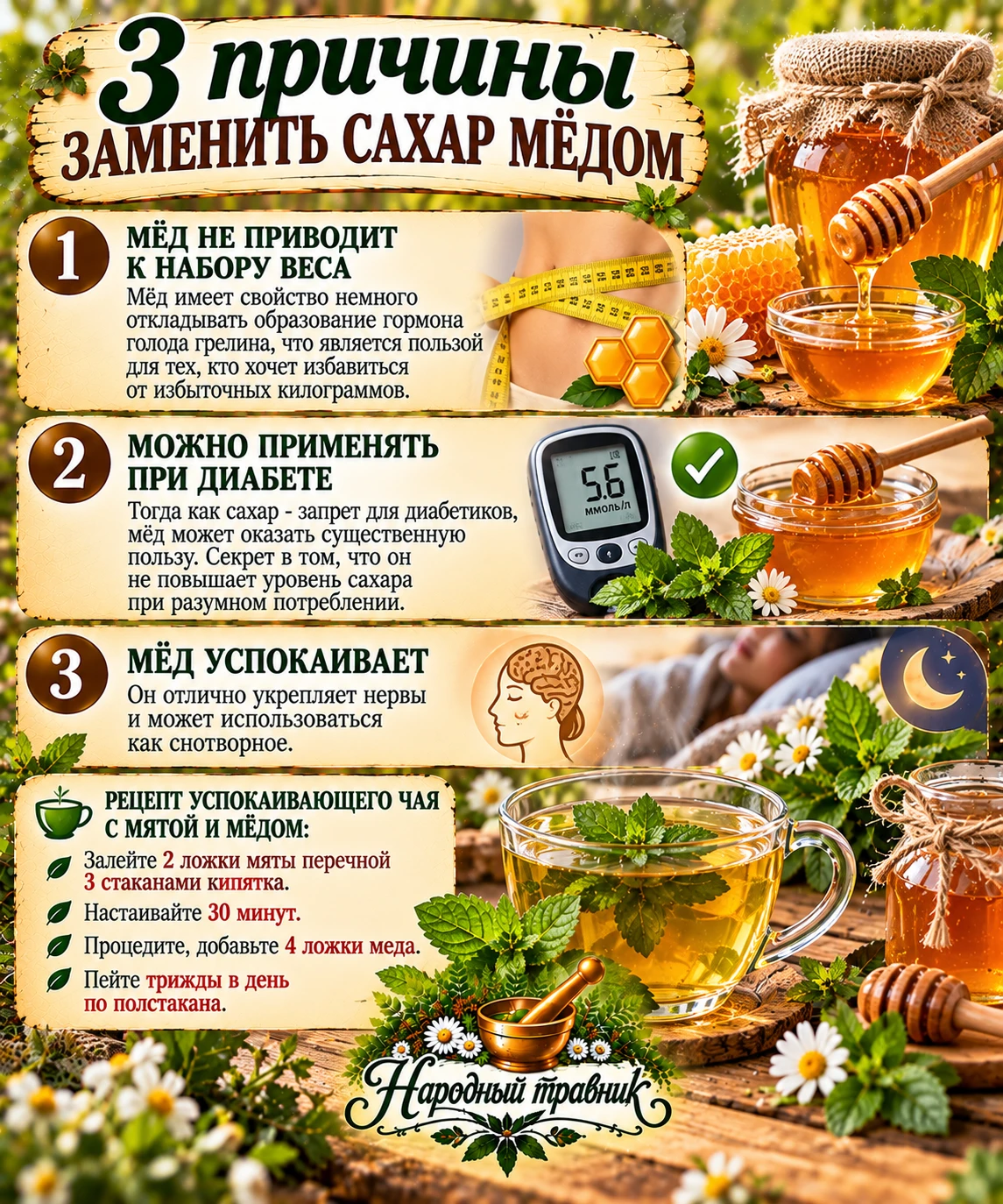 3 пpичины заменить cахаp мёдом.🍯