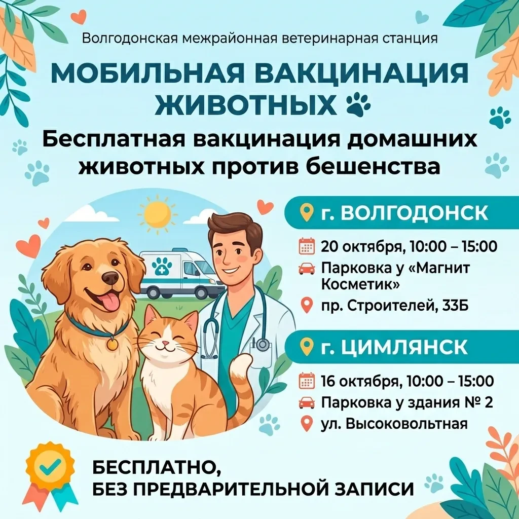 🐾 Бесплатная вакцинация питомцев от бешенства