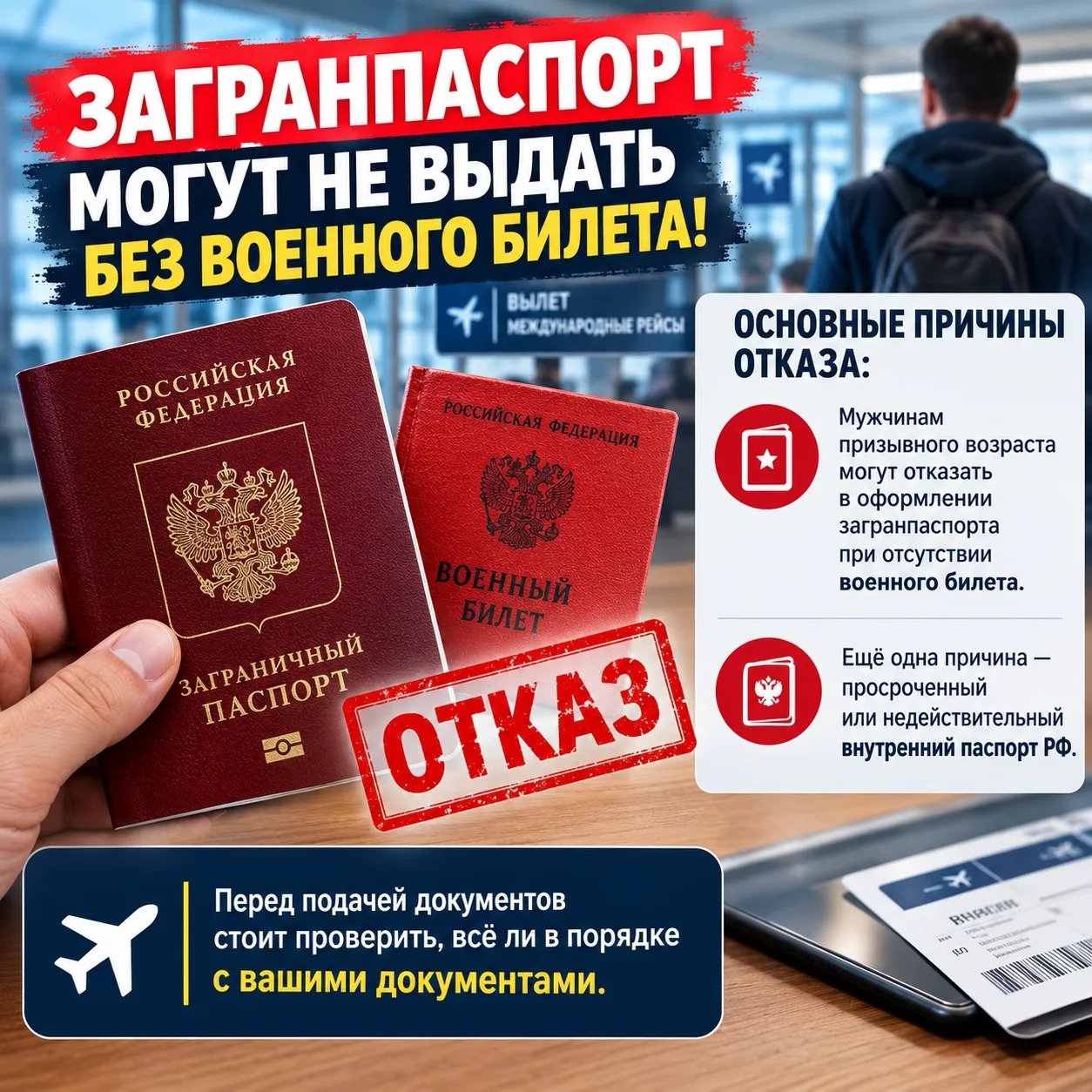 🚨 Загранпаспорт могут не выдать без военного билета!