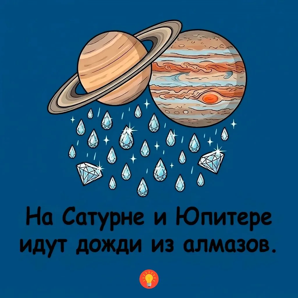 Высокое давление и температура превращают метан в атмосфере в углерод, который кристалл...