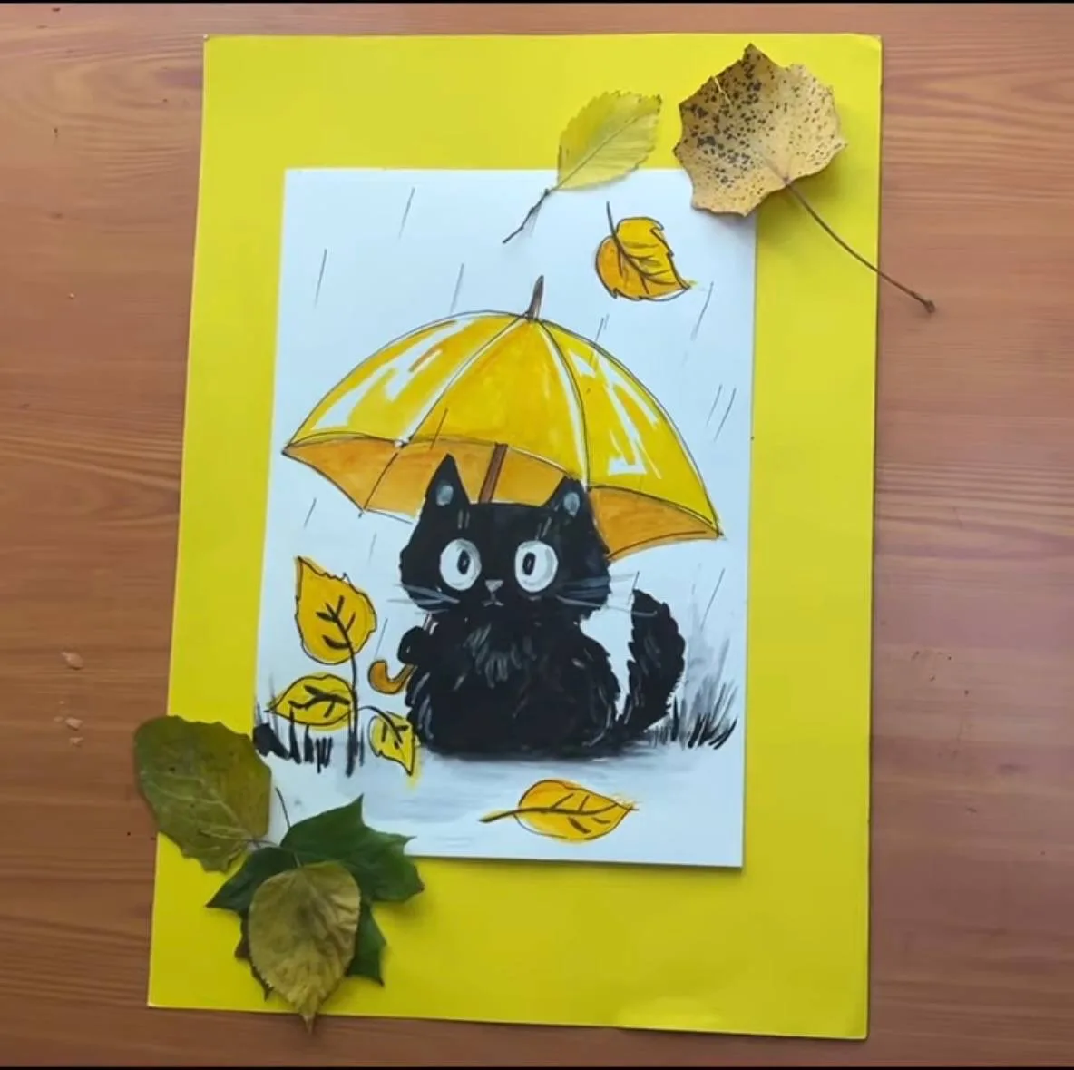 Рисуем котенка под зонтиком