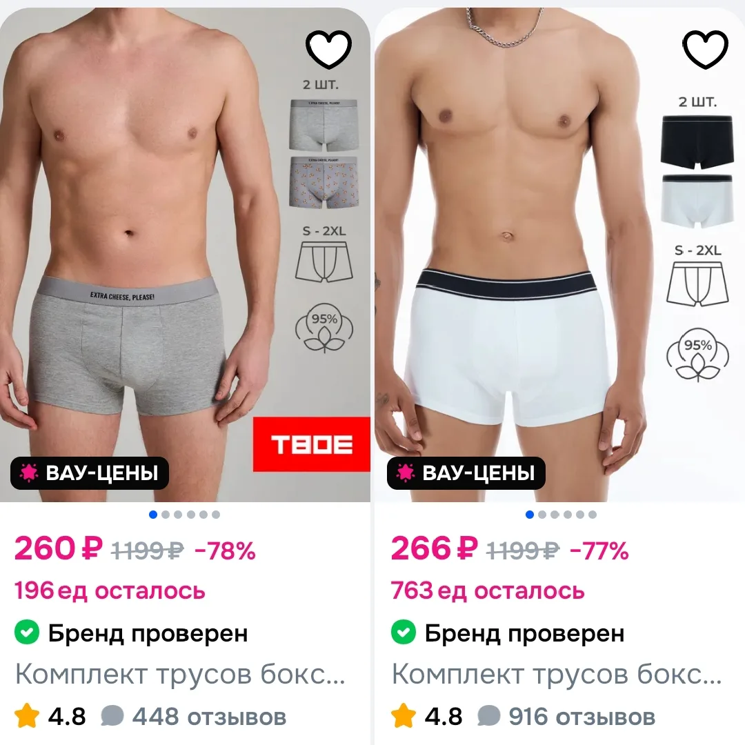 Цена в зависимости от размера