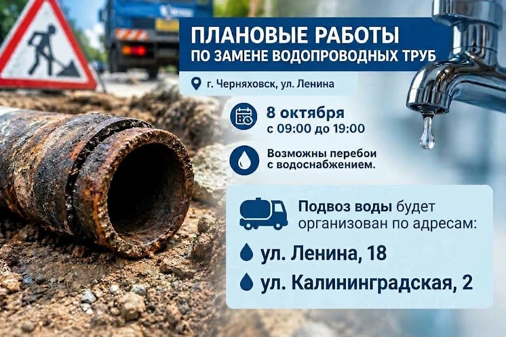 В Черняховске 8 октября возможны перебои с водоснабжением