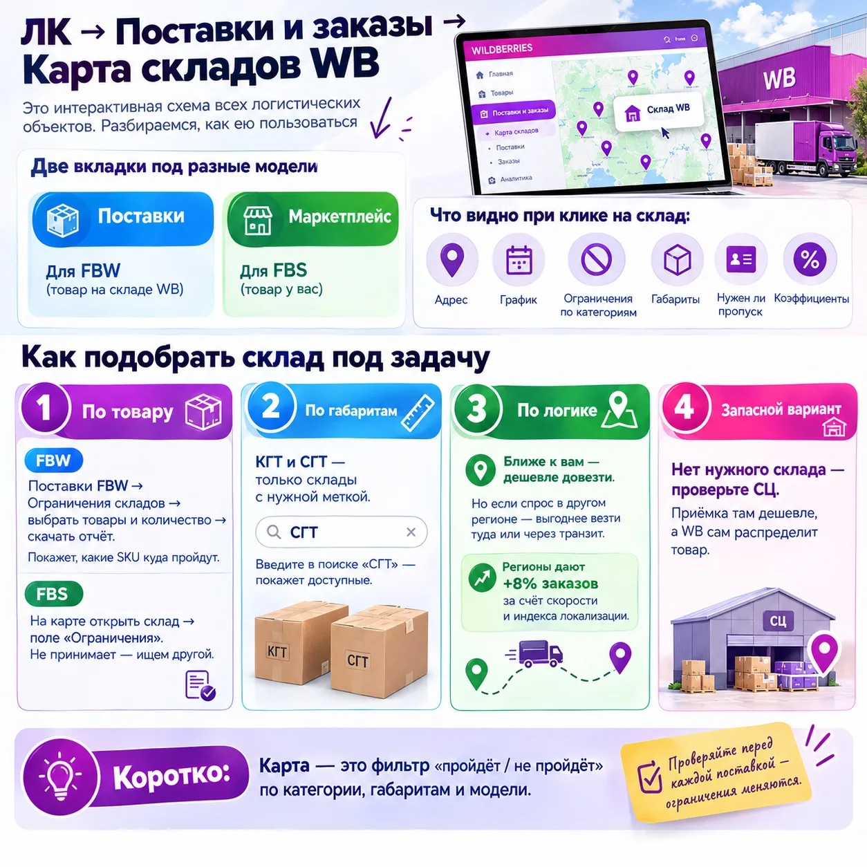 🗺 ЛК → Поставки и заказы → Карта складов WB