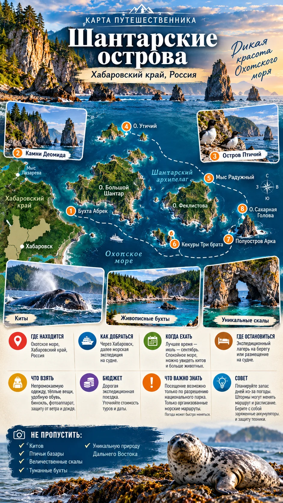 🌊 Шантарские острова — дикая красота Охотского моря