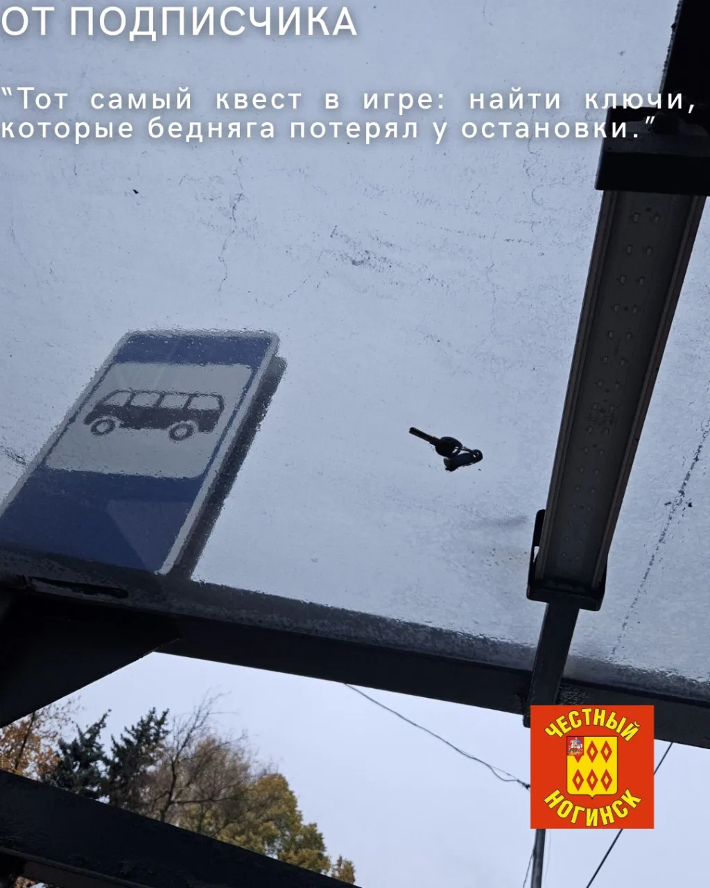 От подписчика: Тот самый квест в игре: найти ключи, которые бедняга потерял у остановки.