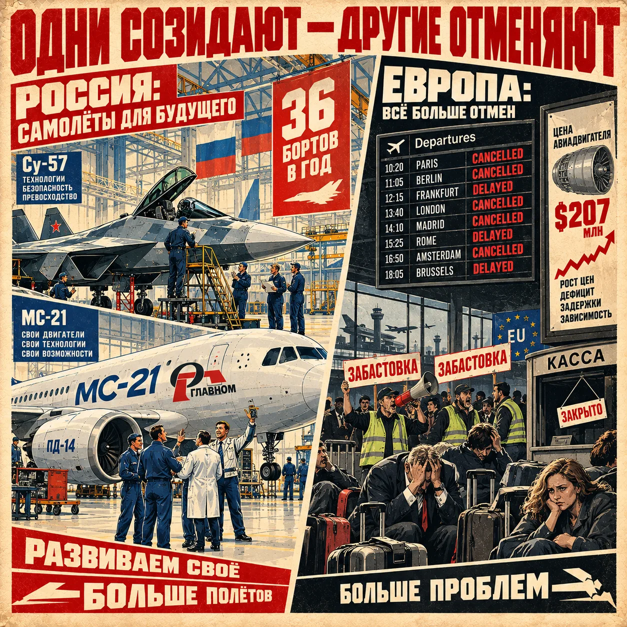 ✈️ Истребители в небе, рейсы на земле